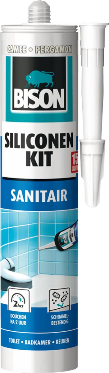 Bison siliconenkit camee koker 300 ml - waterbestendige kit, sanitaire afdichting, ongevoelig voor schimmel, kleurvast, blijvend elastisch, makkelijk verwerkbaar