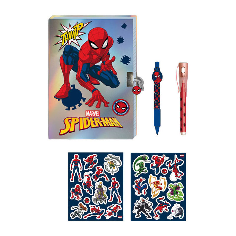 Load image into Gallery viewer, Spiderman dagboek met slot, magische pennen en stickers
