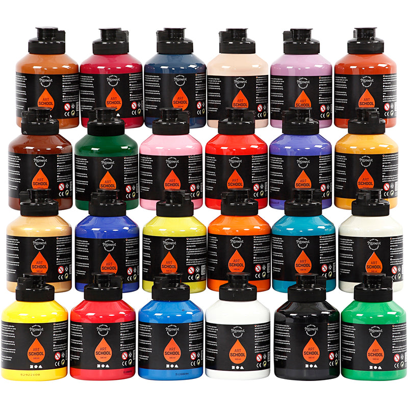 Pigment acryl verf , semi-glanzend, diverse kleuren, 24x500 ml 1 doos