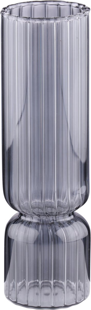 Arti casa vaas - ø5xh17 cm - geribbelde vaas transparant grijs - vaas voor bloemen en decoratie - moderne vaas voor interieur - grijs