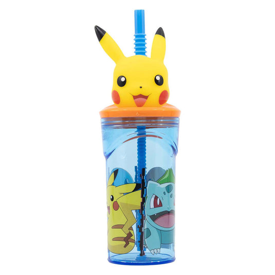 Stor 3d drinkfles met rietje pokémon, 360ml