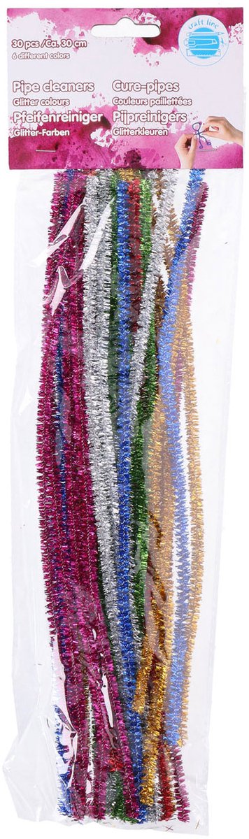 Load image into Gallery viewer, Edco craft line chenille draad 30 stuks - pijpenragers glitter kleuren - knutsel draad buigbaar - hobby en creatief gebruik - 30 cm - 6 kleuren
