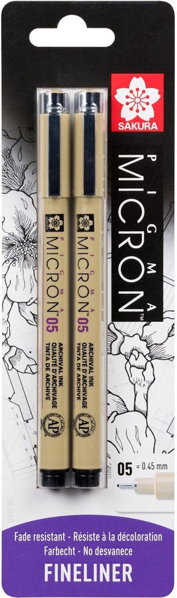 Sakura blisterkaart pigma micron 05 0,45 mm zwart, 2 stuks