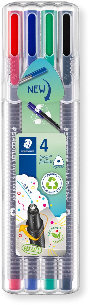 Staedtler triplus fineliner 334 - box met 4 kleuren