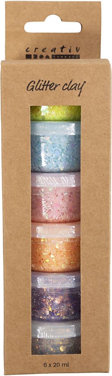 Creativ company glitter clay 6x20 ml pastelkleuren