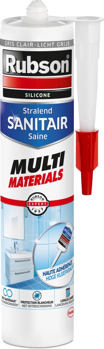 Rubson sanitair kit multi-materials lichtgrijs 280 ml – siliconenkit voor badkamer – schimmelbestendig waterdicht – voor douche, bad sanitair afdichting