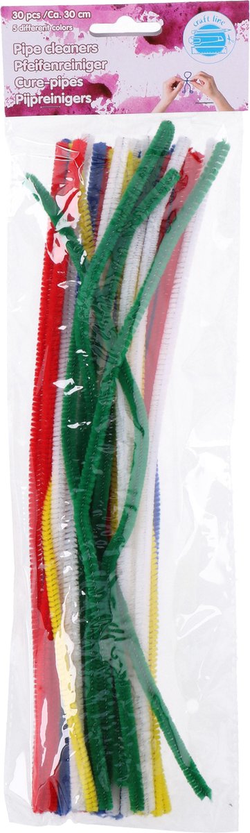 Load image into Gallery viewer, Craft chenille draad 30cm - 30 stuks - flexibel en makkelijk te vormen - geschikt voor knutselprojecten - kinderen en volwassenen - 5 kleuren - rood, groen, geel, blauw, wit
