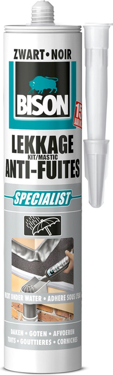 Load image into Gallery viewer, Bison lekkagekit zwart koker 300 ml, elastische afdichtingskit, waterdichte reparaties, voegen en scheuren op en rondom het dak, makkelijk aan te brengen kit
