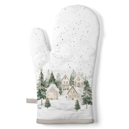 Ambiente ovenhandschoen snowy houses 18x30cm katoen