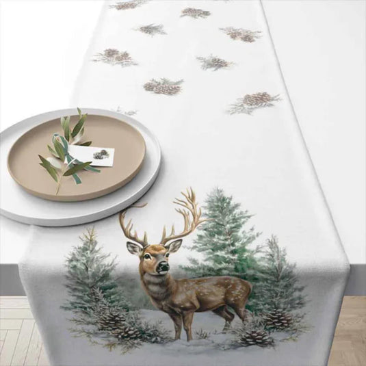 Ambiente tafelloper winter stag 40x150 cm white 100% katoen
