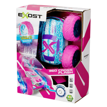 Exost rc 360 cross flash stuntauto roze 1:18 - flashing wheels - incl. oplaadbare batterij - rc auto
