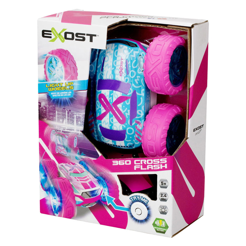 Load image into Gallery viewer, Exost rc 360 cross flash stuntauto roze 1:18 - flashing wheels - incl. oplaadbare batterij - rc auto
