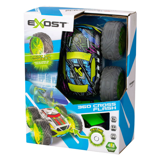 Exost rc 360 cross flash stuntauto groen 1:18 - flashing wheels - incl. oplaadbare batterij - rc auto