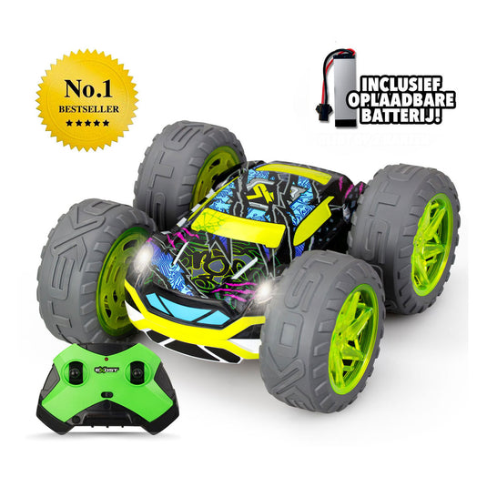 Exost rc 360 cross flash stuntauto groen 1:18 - flashing wheels - incl. oplaadbare batterij - rc auto