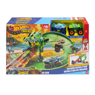Load image into Gallery viewer, Hot wheels monster track sharks vs dino dragon trackset
