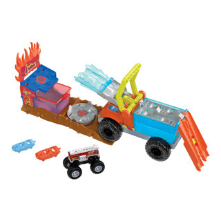 Load image into Gallery viewer, Hot wheels monster trucks fire crash challenge
