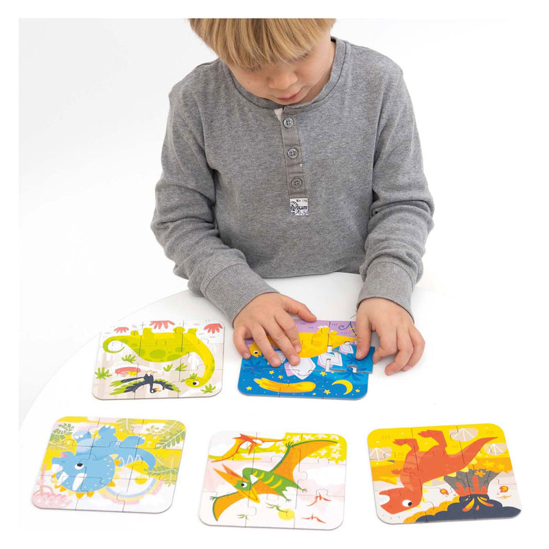 Load image into Gallery viewer, Banana panda on-the-go puzzel dinosaurussen 3+ - vijf puzzels van 9 stukjes - leuk dino puzzel speelgoed.
