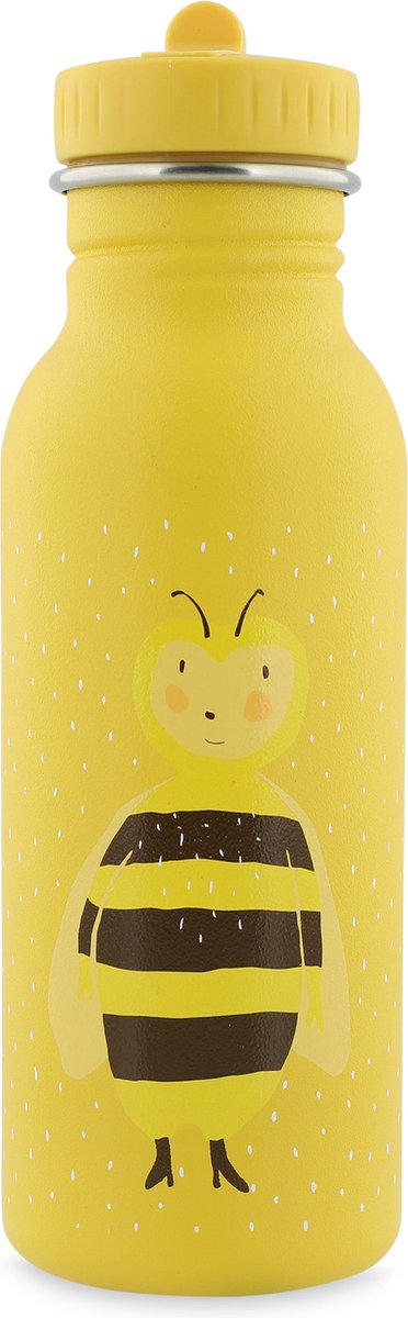 Trixie drinkfles - mrs. bumblebee - rvs waterfles voor kinderen - 500ml - lekvrije fles - geel - bij