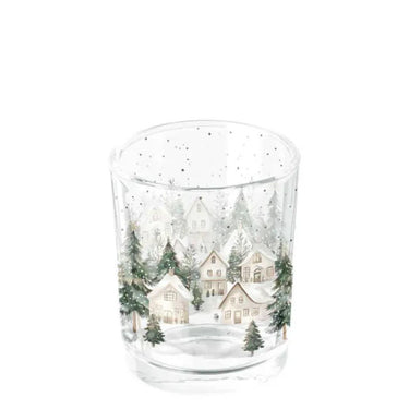 Ambiente theelichthouder snowy houses dia.5,5x6.6cm glas