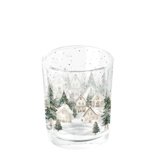 Ambiente theelichthouder snowy houses dia.5,5x6.6cm glas
