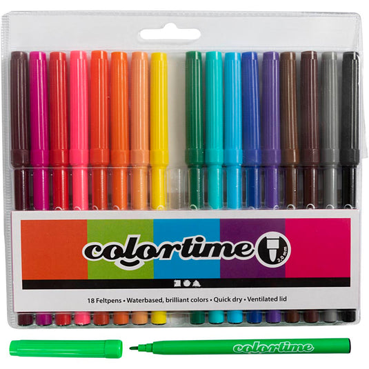 Colortime stiften, lijndikte 2 mm, diverse kleuren, 18 stuk 1 doos