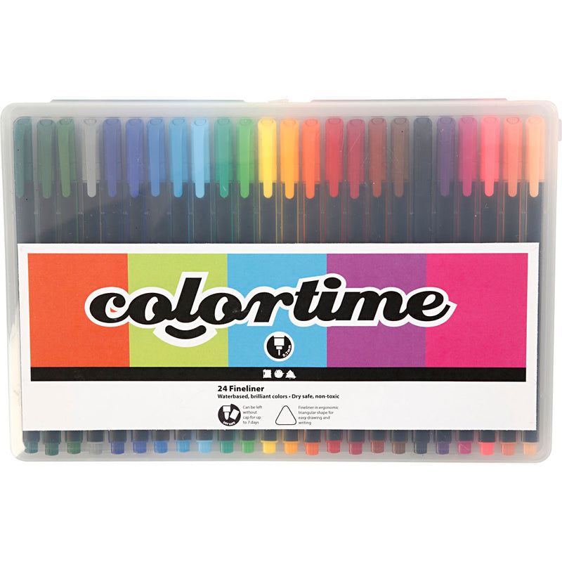 Afbeelding laden in galerijviewer, Https: www.cchobby.nl colortime-fineliners-lijndikte-0-6-0-7-mm-diverse-kleuren-24-stuk-1-doos

