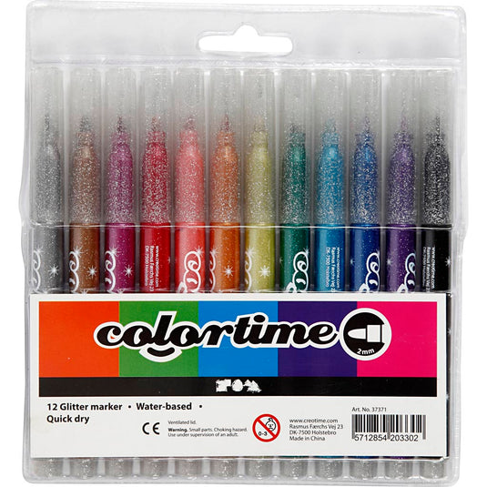 Colortime https: www.cchobby.nl -glitterstiften-lijndikte-2-mm-diverse-kleuren-12-stuk-1-doos