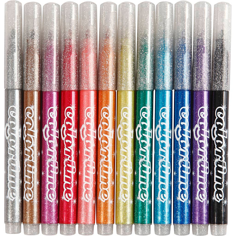Load image into Gallery viewer, Colortime https: www.cchobby.nl -glitterstiften-lijndikte-2-mm-diverse-kleuren-12-stuk-1-doos

