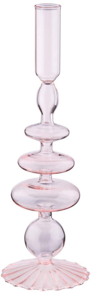 Arti casa kandelaar voor dinerkaars - ø9 x 28 cm - glazen kaarsenhouder woondecoratie - lichtroze - glas