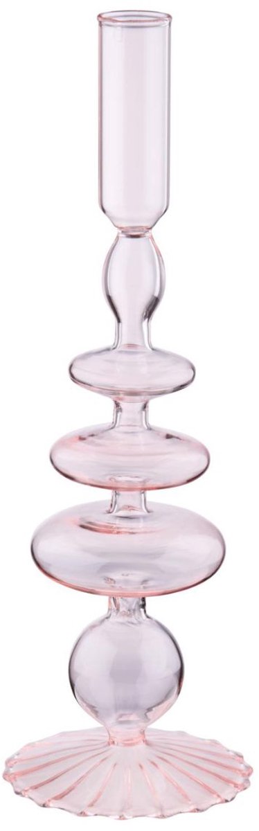 Arti casa kandelaar voor dinerkaars - ø9 x 28 cm - glazen kaarsenhouder woondecoratie - lichtroze - glas