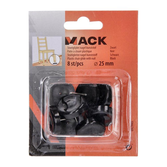 Mack 1066769 - stoelglijder nagel kunststof zwart ø 25 mm 8 st pcs | 6 stuks