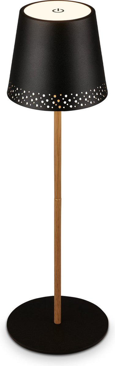 Briloner b.k.licht kiki - tafellamp oplaadbaar - snoerloze lamp - dimbaar - voor buiten en binnen - usb-c - in hoogte verstelbaar - ø12cm - zwart hout