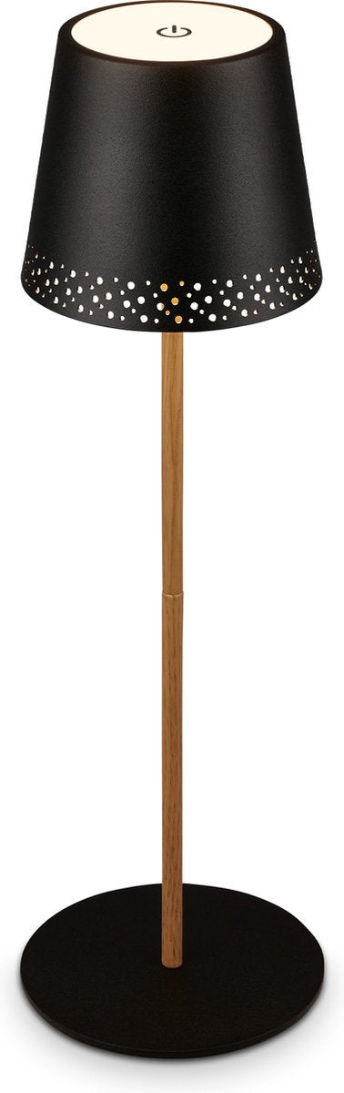 Briloner b.k.licht kiki - tafellamp oplaadbaar - snoerloze lamp - dimbaar - voor buiten en binnen - usb-c - in hoogte verstelbaar - ø12cm - zwart hout
