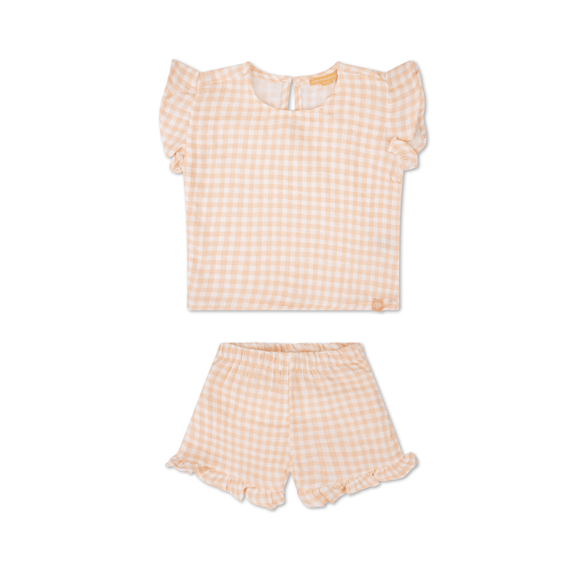 Load image into Gallery viewer, Sunset grid | oranje wit meisjes set strand- muslin
