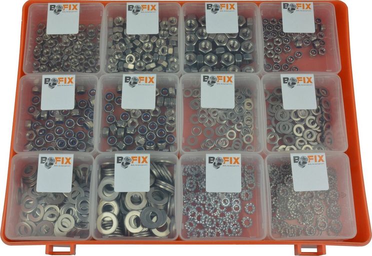 Bofix 226410 Box assortment 12 compartments rings and nuts stainless steel