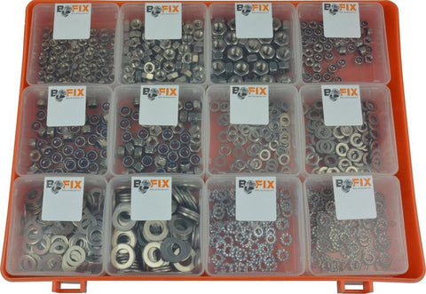 Bofix 226410 Box assortment 12 compartments rings and nuts stainless steel