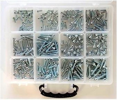 Box of 12 compartments stainless steel Allen screws assorted.