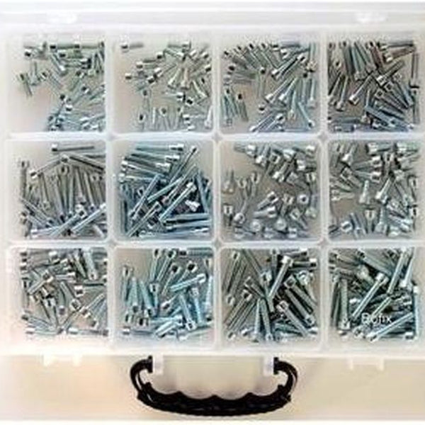 Box of 12 compartments stainless steel Allen screws assorted.