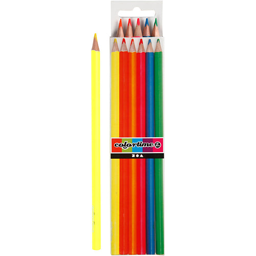 Colortime kleurpotloden, l: 17,45 cm, vulling 3 mm, neon kleuren, 6 stuk 1 doos