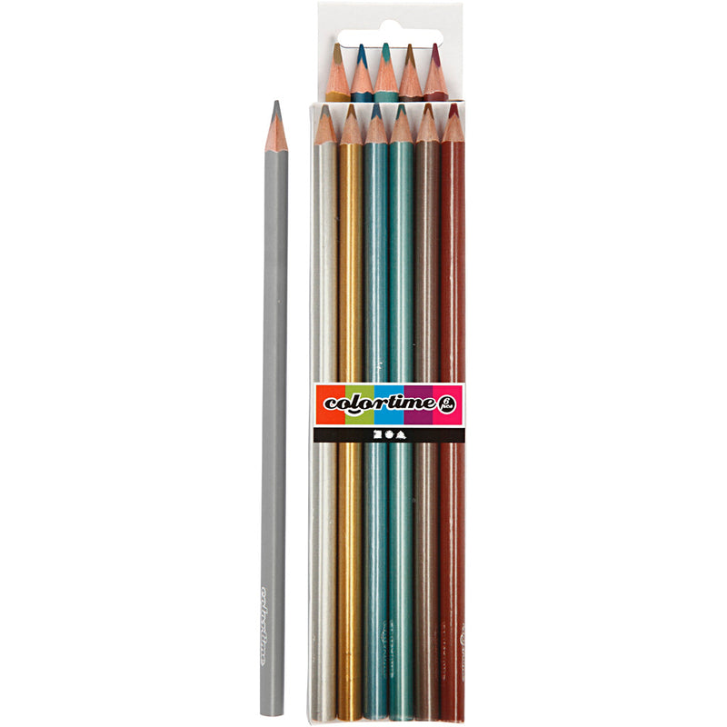 Load image into Gallery viewer, Https: www.cchobby.nl colortime-kleurpotloden-l-17-45-cm-vulling-3-mm-metallic-kleuren-6-stuk-1-doos
