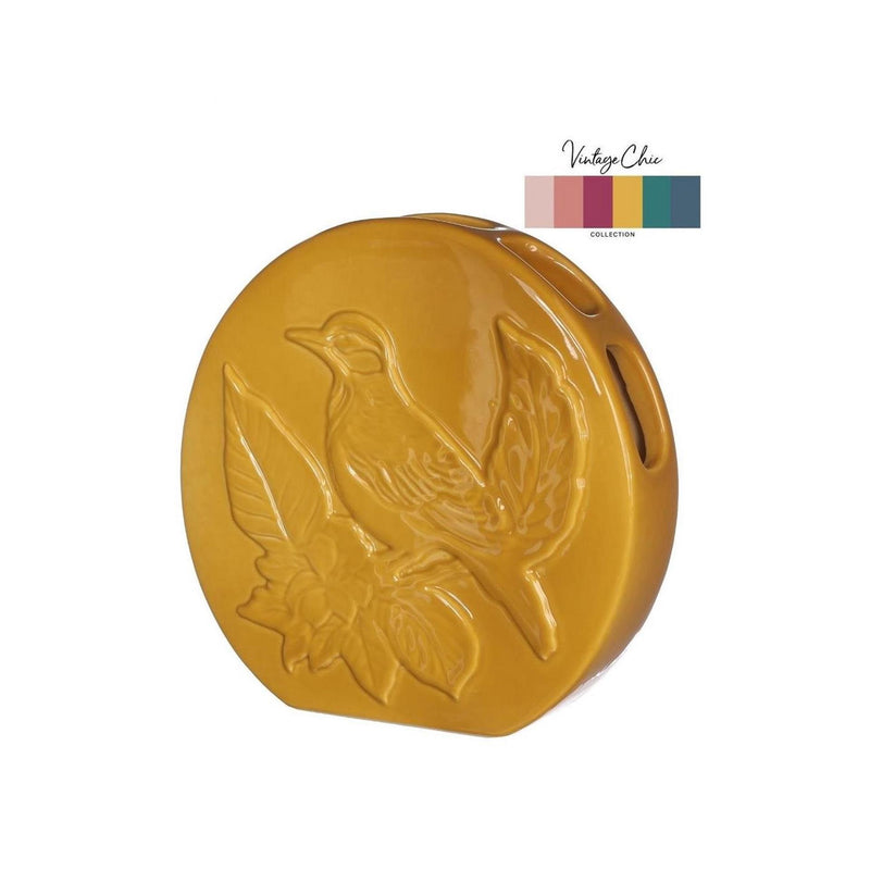 Load image into Gallery viewer, Ideas 4 seasons vaas bird mosterd ã˜6x20x20cm
