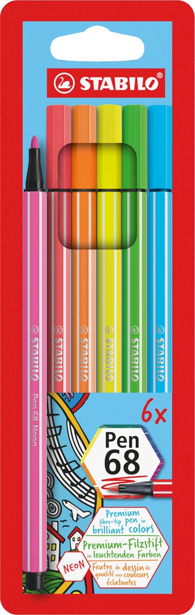 Load image into Gallery viewer, Stabilo pen 68 - viltstift - set met 6 fluoriserende stuks
