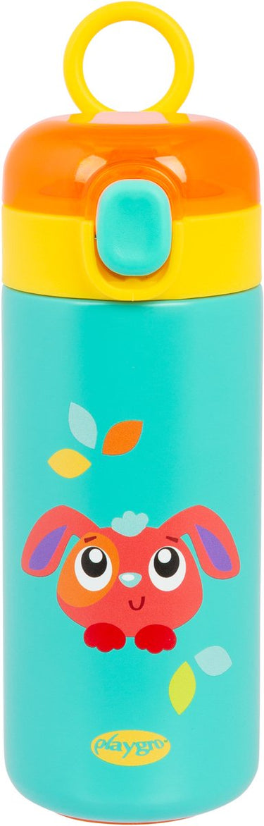 Playgro penny geïsoleerde drinkfles met rietje - flip-top dop - rvs - bpa-vrij - 320 ml - vanaf 18 maanden