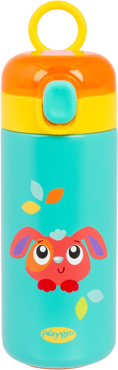 Playgro penny geïsoleerde drinkfles met rietje - flip-top dop - rvs - bpa-vrij - 320 ml - vanaf 18 maanden