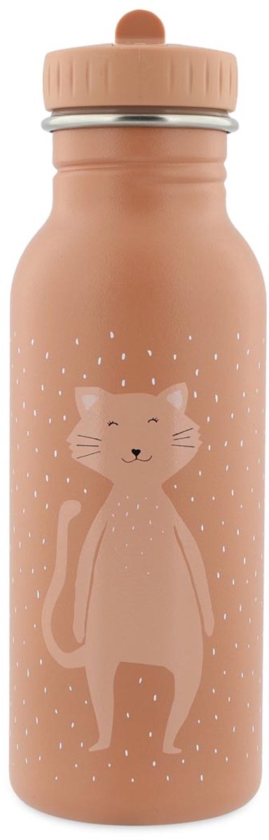 Trixie drinkfles - mrs. cat - rvs waterfles voor kinderen - 500ml - lekvrije fles - roze - kat
