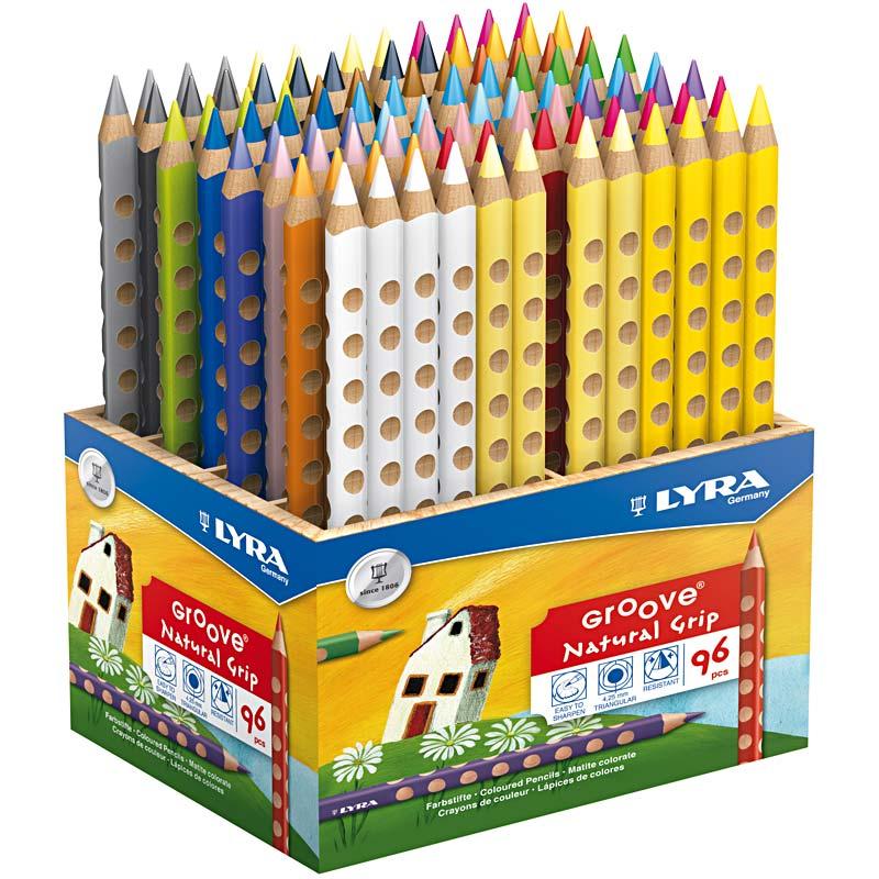 Afbeelding laden in galerijviewer, Https: www.cchobby.nl groove-kleurpotloden-l-18-cm-vulling-4-25-mm-diverse-kleuren-96-stuk-1-doos

