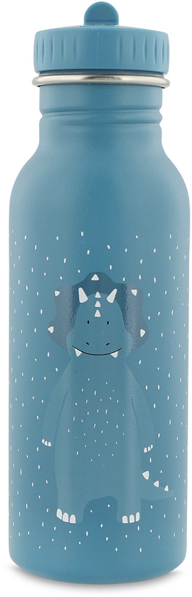 Trixie drinkfles - mr. triceratops - rvs waterfles voor kinderen - 500ml - lekvrije fles - blauw - dino