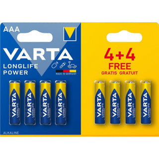 Varta batterij aaa 4+4 alkaline longlife power | 20 stuks