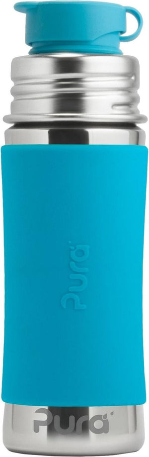 Pura sportfles 325 ml - drinkfles - bidon - plasticvrij - roest niet - vaatwasserbestendig - inclusief sportsleeve en sportdop - top is verwisselbaar - veelzijdig - aqua