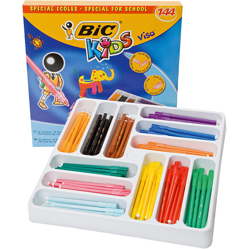 Bic visa fijne stift, lijndikte 0,7 mm, diverse kleuren, 12x12 stuk, 144 stuk 1 doos